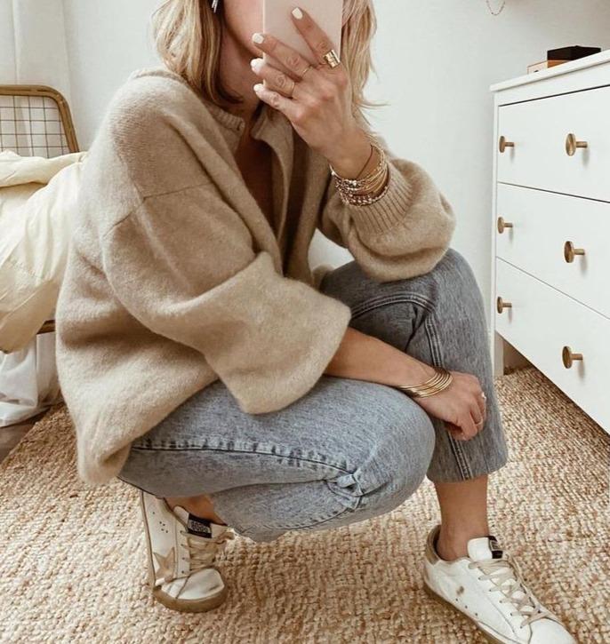 Soft Women’s Cardigan - Balloon Sleeves, Brushed Knit - Image 3