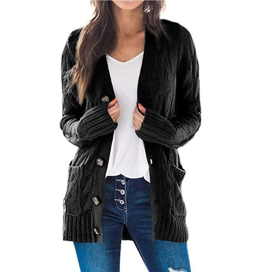 Soft Women’s Cardigan - Mid Length Cable Knit, Casual