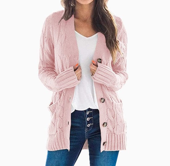 Soft Women’s Cardigan - Mid Length Cable Knit, Casual - Image 3