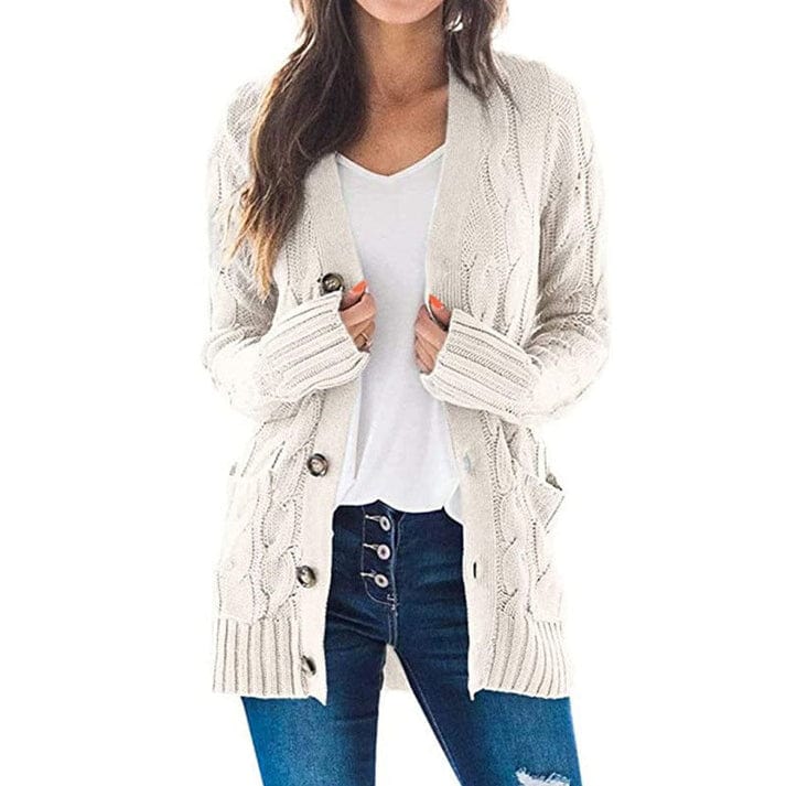 Soft Women’s Cardigan - Mid Length Cable Knit, Casual - Image 4