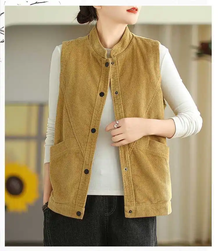 Soft Women's Corduroy Vest - Relaxed Sleeveless, Velvet - Image 5