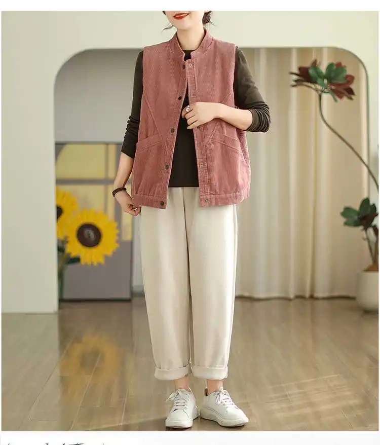 Soft Women's Corduroy Vest - Relaxed Sleeveless, Velvet - Image 8