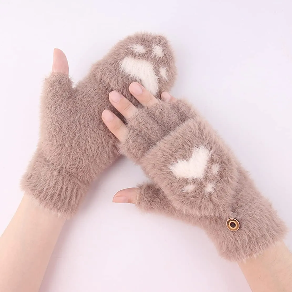 Soft Women’s Fingerless Mittens - Minky Foldover, Winter - Image 6