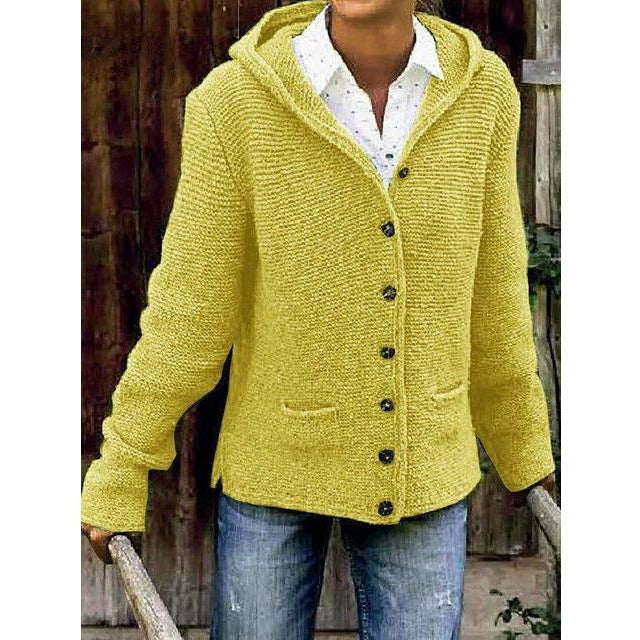 Soft Women's Hooded Knit Coat - Cotton Blend, For Fall - Image 3