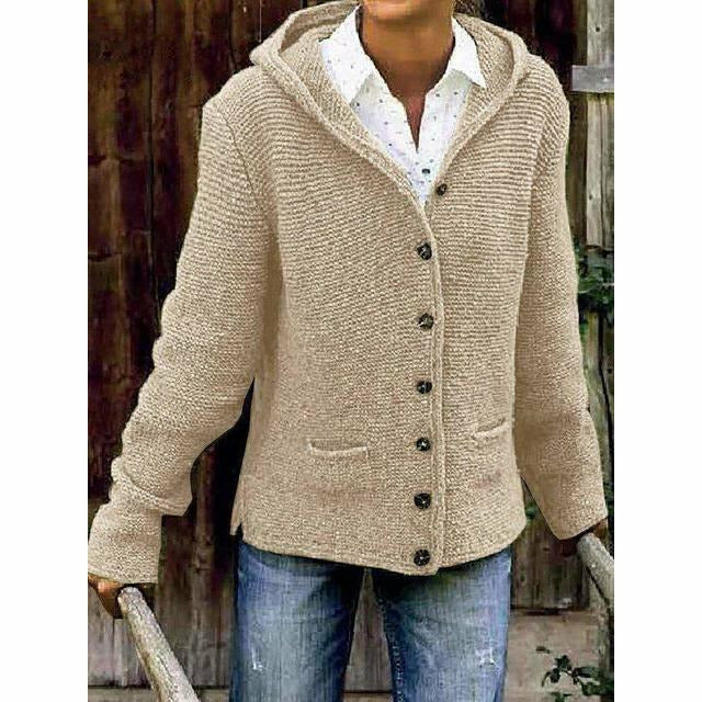 Soft Women's Hooded Knit Coat - Cotton Blend, For Fall - Image 4
