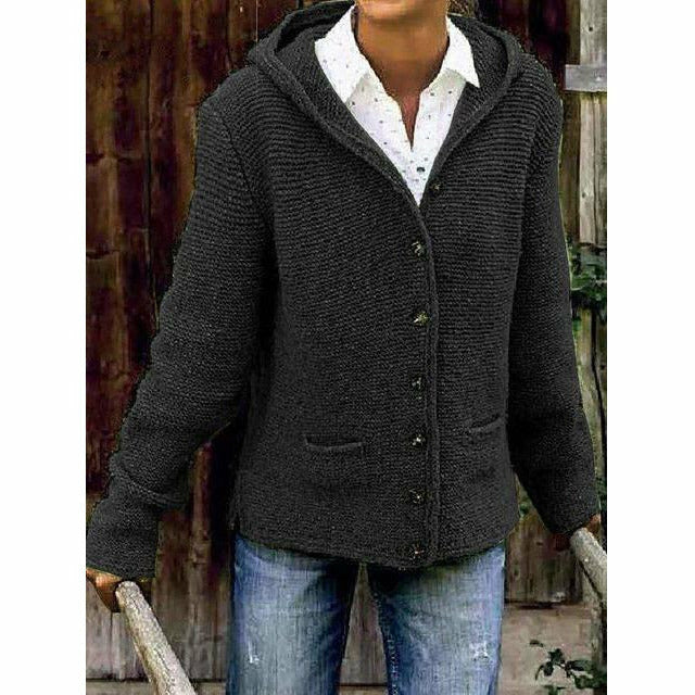 Soft Women's Hooded Knit Coat - Cotton Blend, For Fall - Image 5