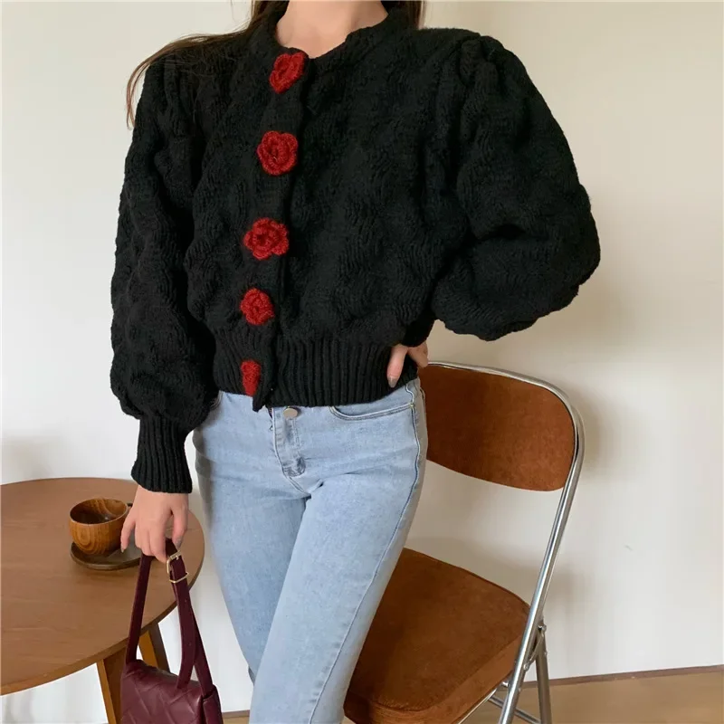 Soft Women's Knit Sweater - Bubble Sleeves, For Autumn - Image 7