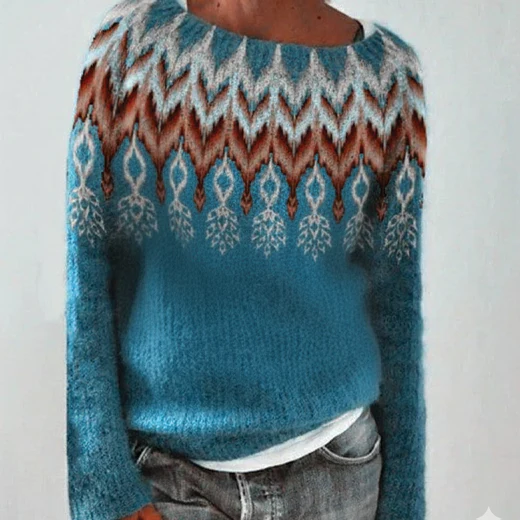 Soft women's knit sweater - patterned yoke, mohair blend - Image 6