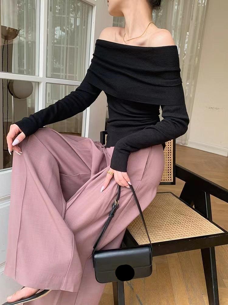Soft Women's Off Shoulder Pullover - Draped Ribbed Knit - Image 3