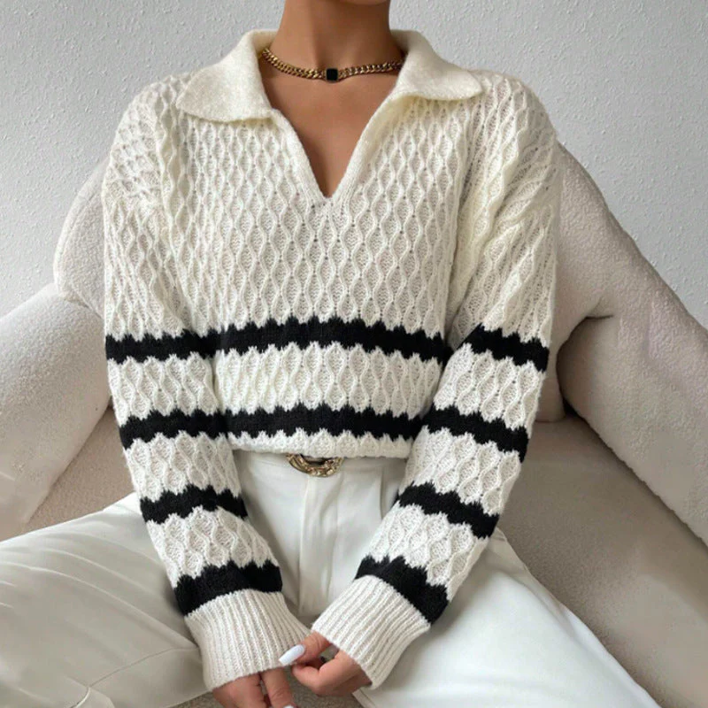 Soft Women's Polo Pullover - Cropped Cable Knit, Polyester