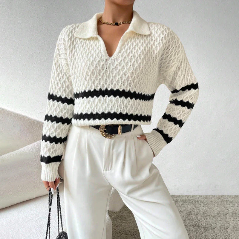 Soft Women's Polo Pullover - Cropped Cable Knit, Polyester - Image 2