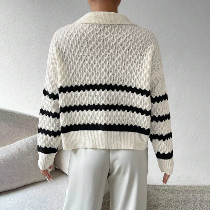 Soft Women's Polo Pullover - Cropped Cable Knit, Polyester - Image 3