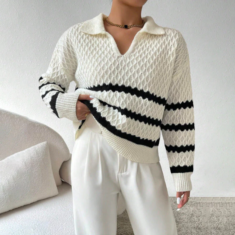 Soft Women's Polo Pullover - Cropped Cable Knit, Polyester - Image 5