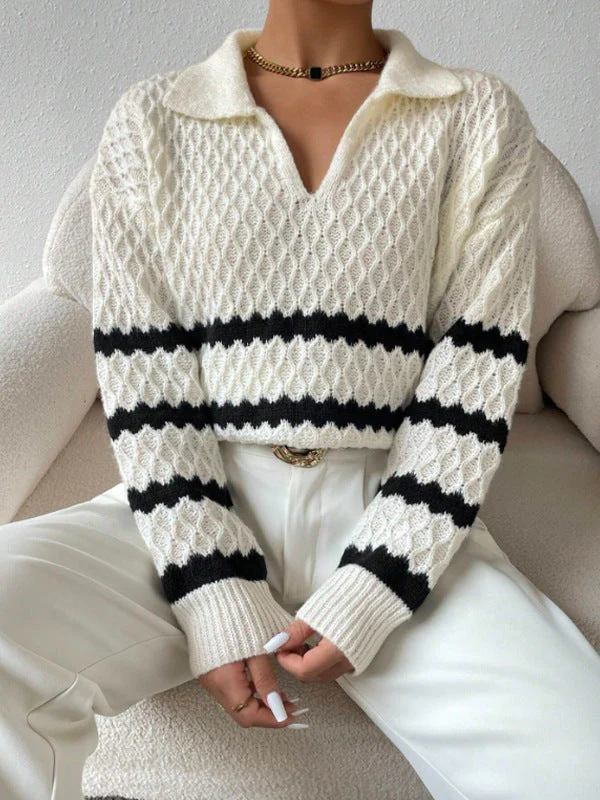 Soft Women's Polo Pullover - Cropped Cable Knit, Polyester - Image 6