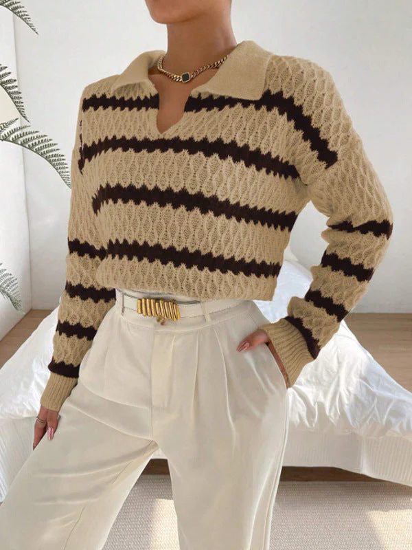 Soft Women's Polo Pullover - Cropped Cable Knit, Polyester - Image 7