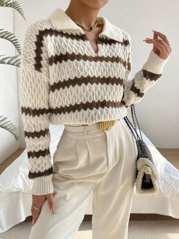 Soft Women's Polo Pullover - Cropped Cable Knit, Polyester - Image 8