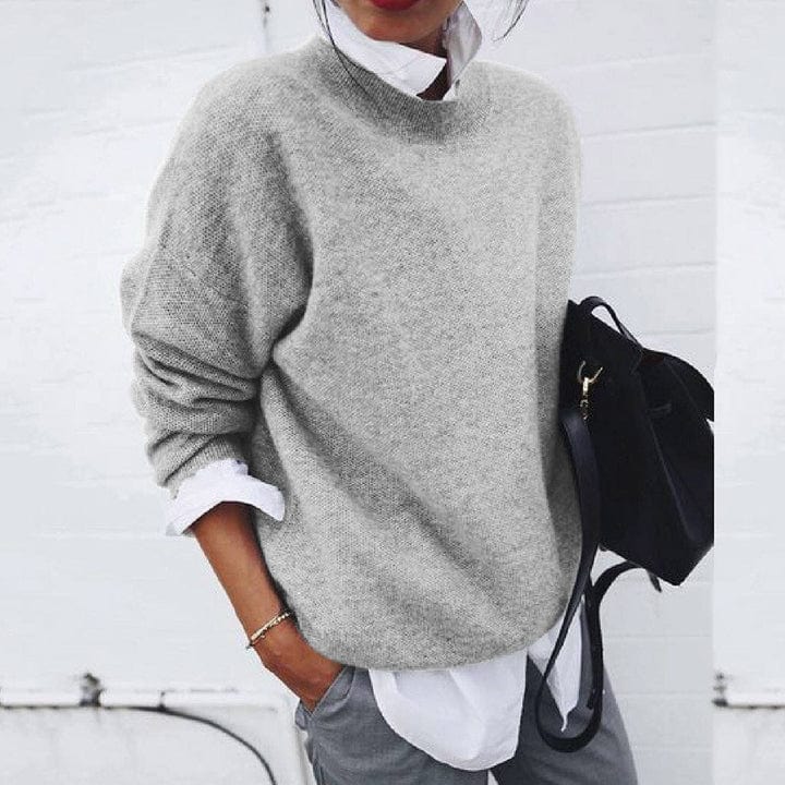 Soft Women’s Pullover - Oversized Crew Neck, Textured Knit