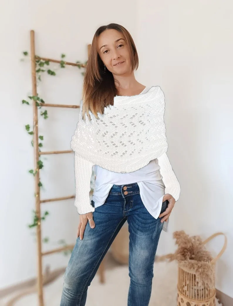 Soft Women’s Scarf - Openwork Rectangular, Knit, For Winter - Image 9