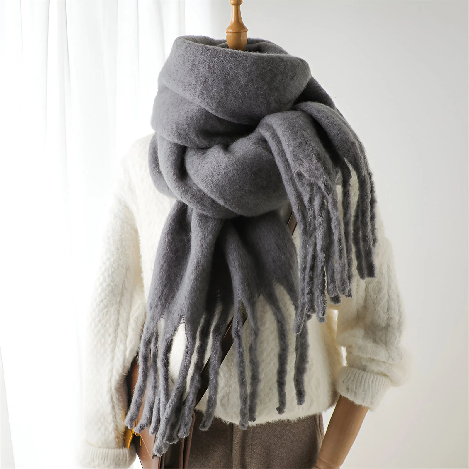 Soft Women’s Scarf - Oversized Fringed Cashmere For Winter - Image 10