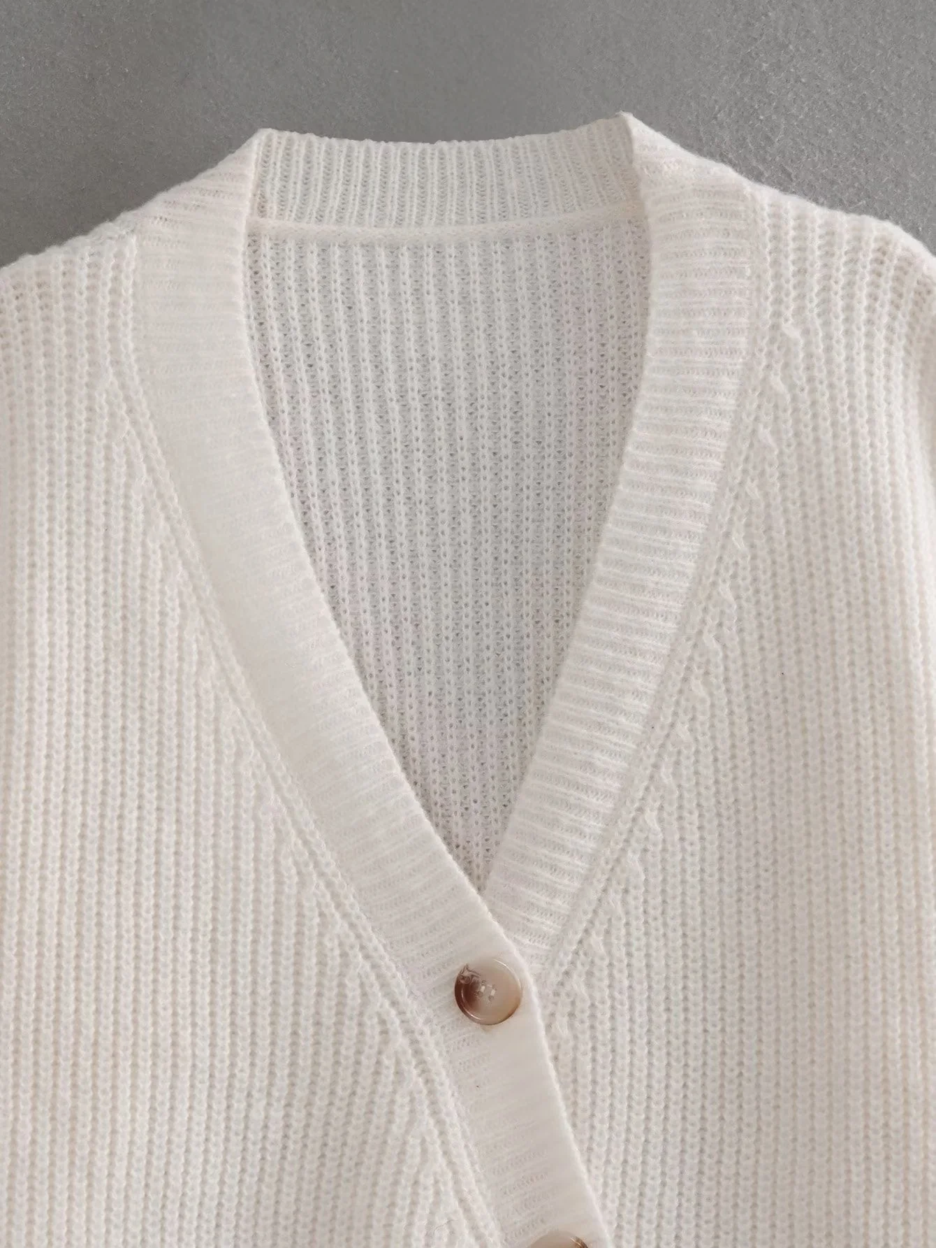 Soft Women's V Neck Cardigan - Asymmetric Ribbed Knit - Image 2