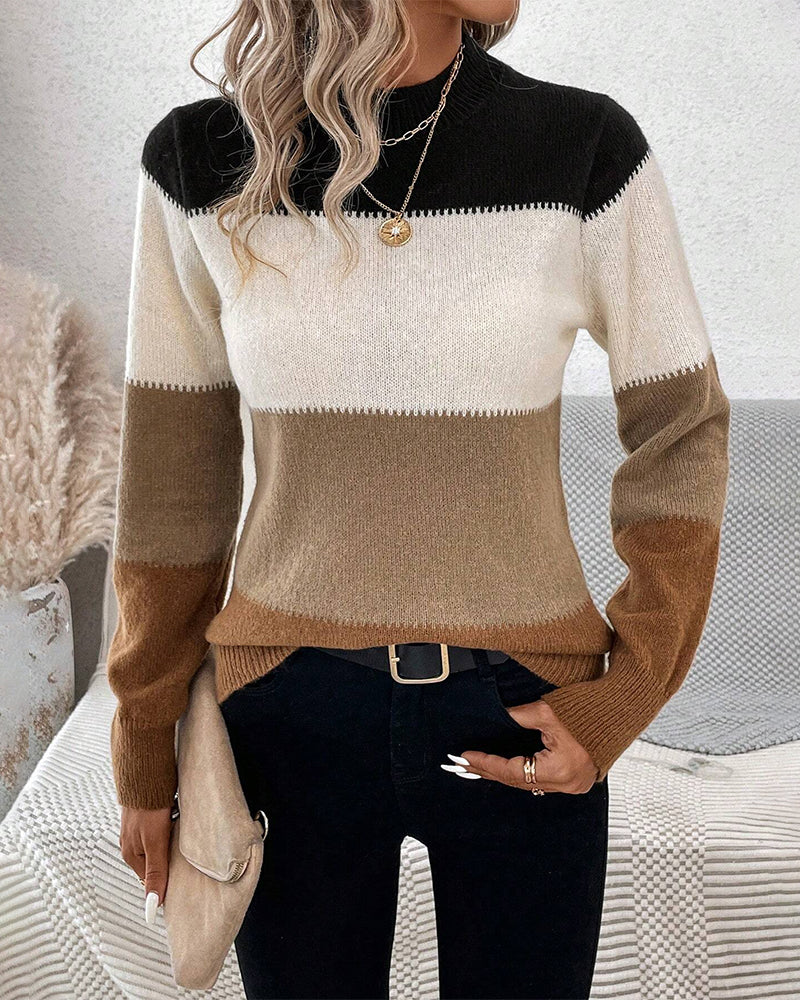 Soft Womens Colorblock Sweater - Crew Neck, Knit, Casual