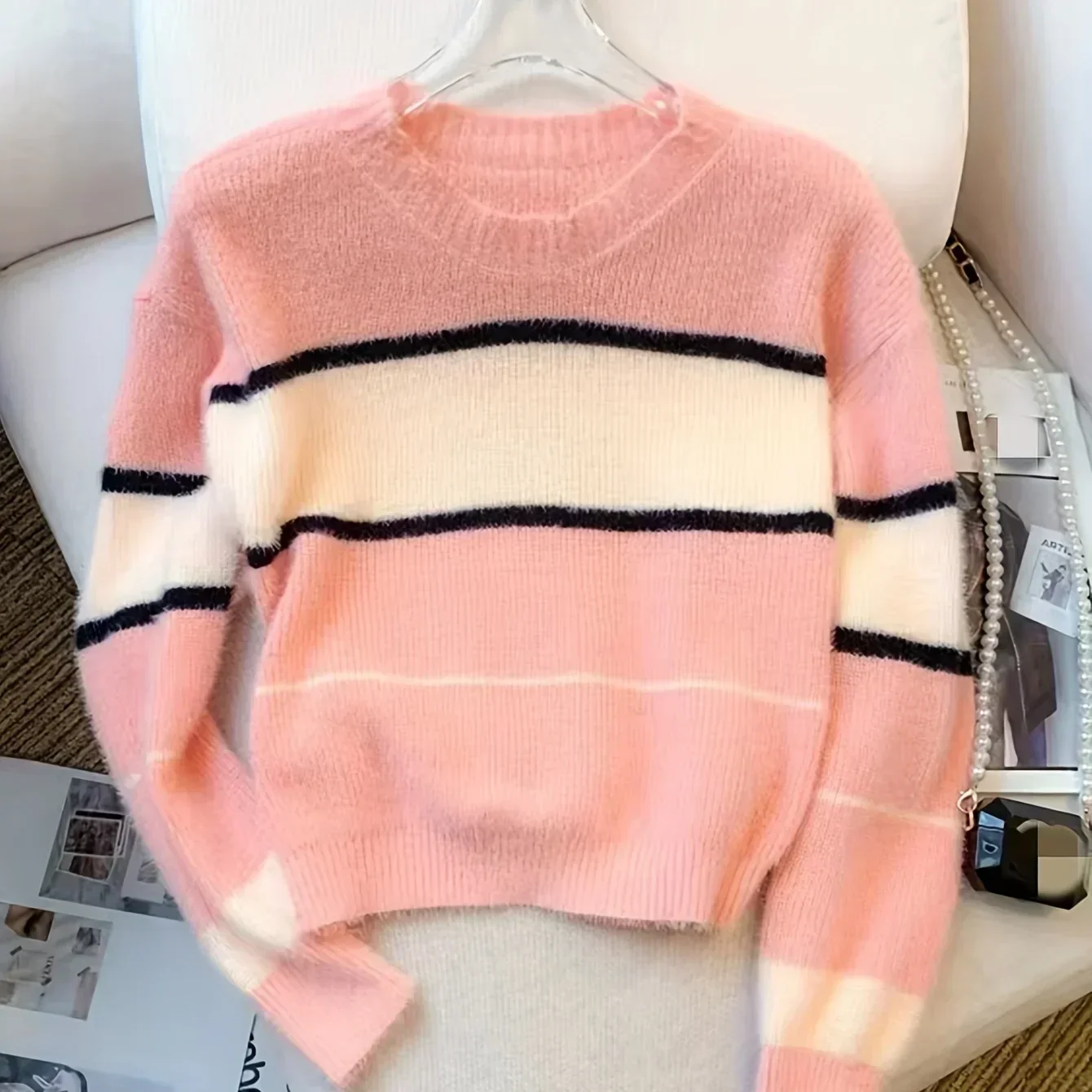 Soft Womens Crewneck Sweater - Boxy Brushed Knit Fall - Image 5