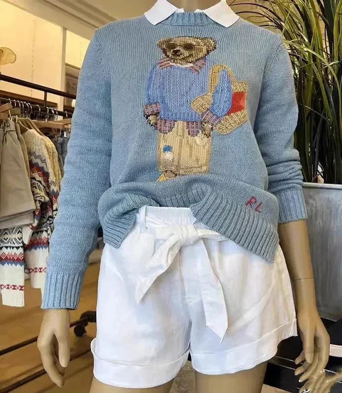 Soft Womens Knitted Sweater - Crewneck, Cotton, Weekend