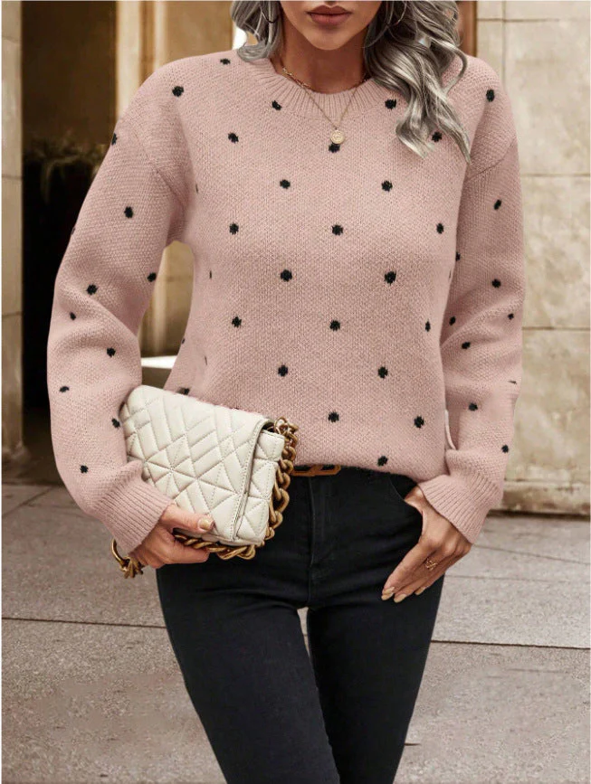 Soft Womens Sweater - Round Neck Long Sleeve Jacquard, Cozy - Image 10