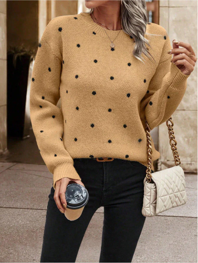 Soft Womens Sweater - Round Neck Long Sleeve Jacquard, Cozy - Image 6