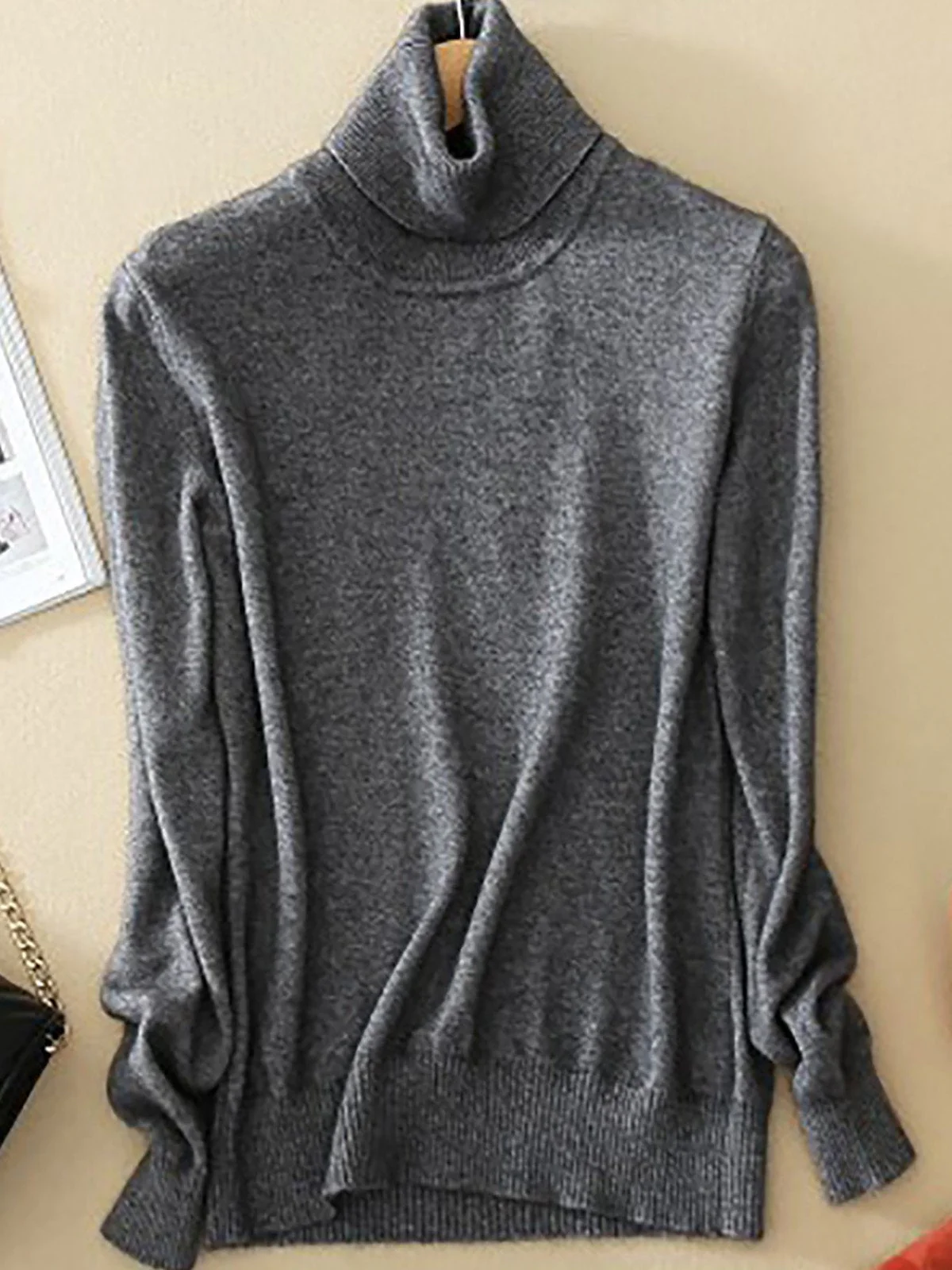 Soft Womens Turtleneck Pullover - Longline Stretch Knit - Image 2