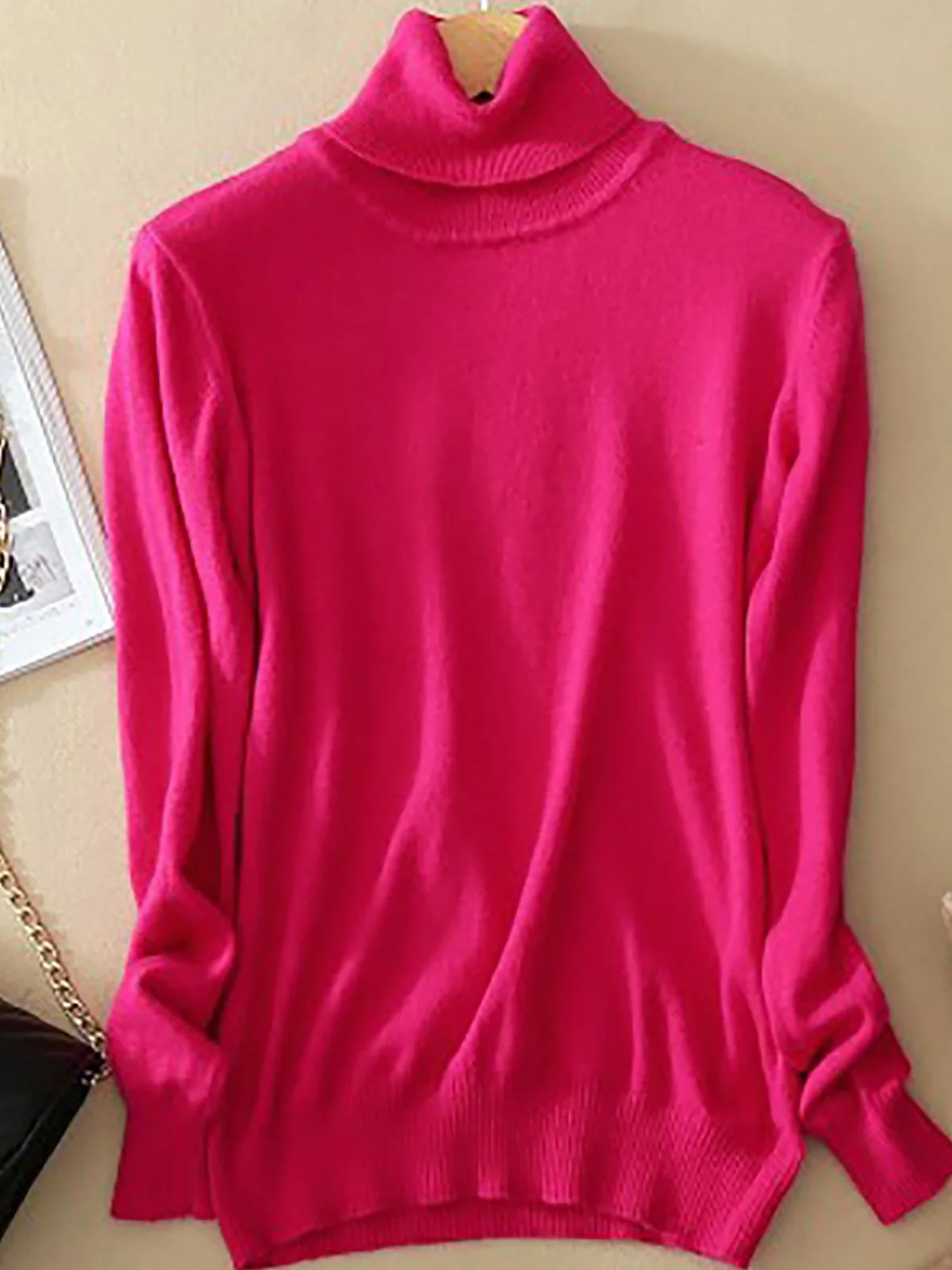 Soft Womens Turtleneck Pullover - Longline Stretch Knit - Image 4
