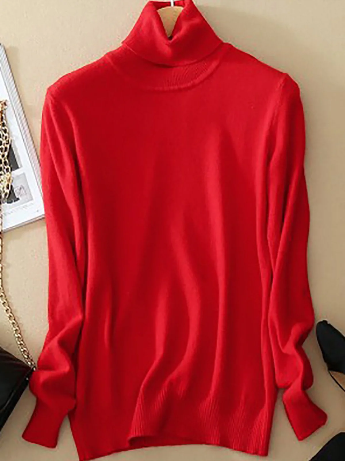 Soft Womens Turtleneck Pullover - Longline Stretch Knit - Image 5