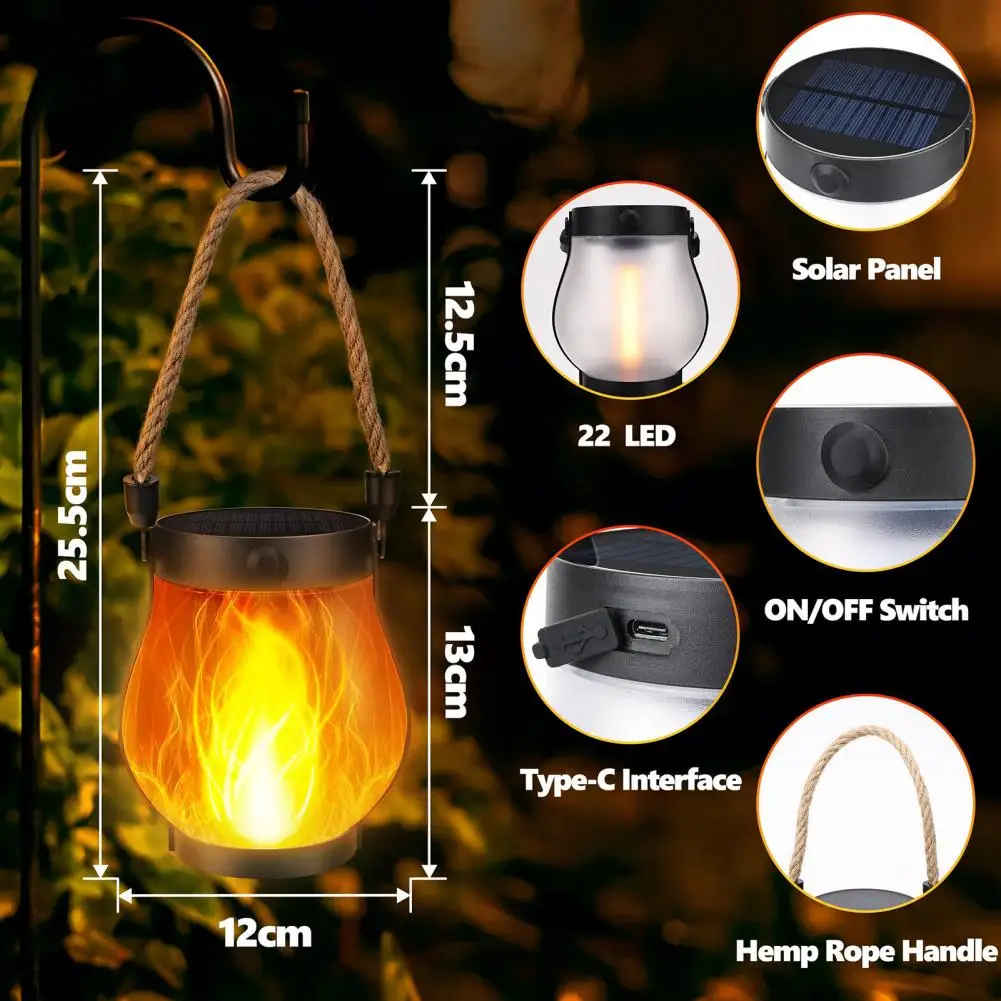 Solar Lantern Lights with Flickering Flame Effect for Outdoor Garden and Patio Decor, Dual Charging Modes, Waterproof Design - Image 5