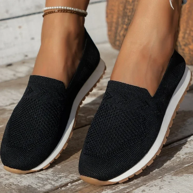 Solid Color Casual Flats Slip-On Mesh Breathable Round Toe Shoes Women's - Image 7