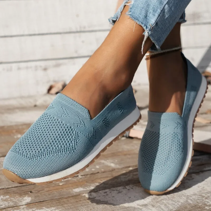 Solid Color Casual Flats Slip-On Mesh Breathable Round Toe Shoes Women's - Image 9