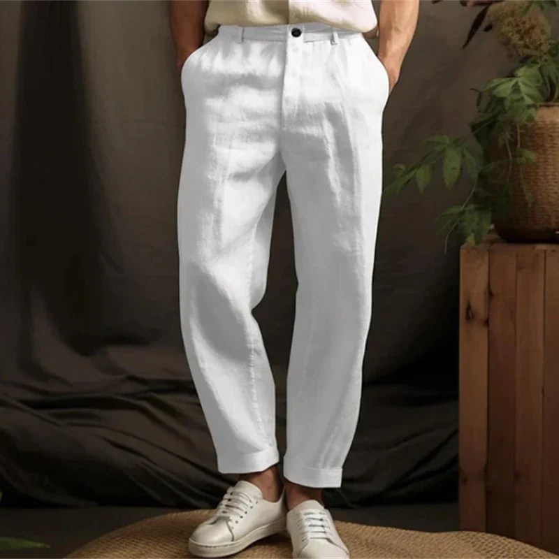 Spring Summer Casual Linen Trousers for Men - Breathable Loose Fit Vintage Straight Pants - Image 3