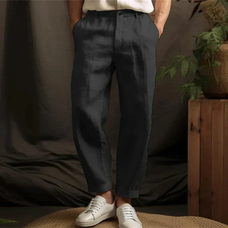 Spring Summer Casual Linen Trousers for Men - Breathable Loose Fit Vintage Straight Pants - Image 4