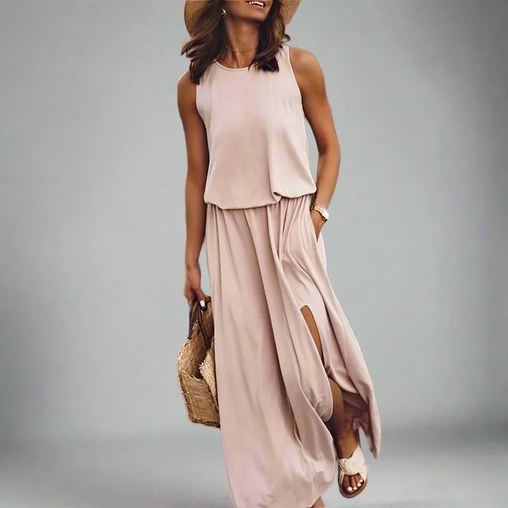 Spring/Summer Women's Trendy Retro Sleeveless Dress, Solid Color Two-Piece Set - Image 9