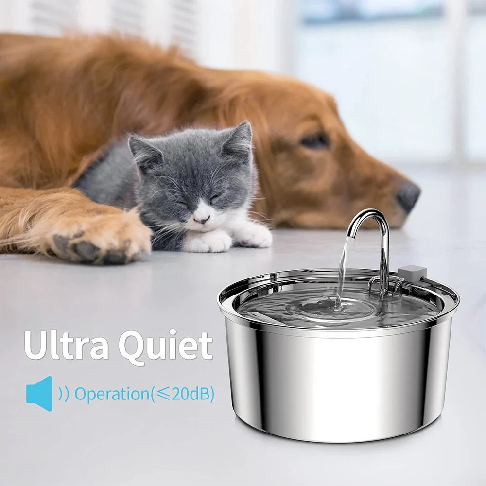 Stainless Steel Automatic Pet Water Fountain USB Mute Dog Cat Filter Bowl - Image 3