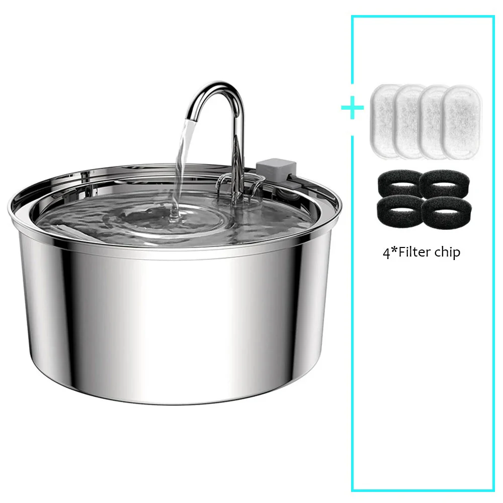 Stainless Steel Automatic Pet Water Fountain USB Mute Dog Cat Filter Bowl - Image 5