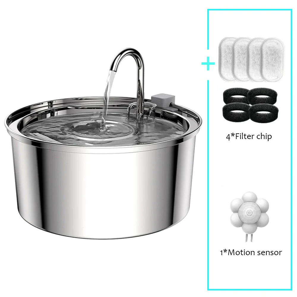 Stainless Steel Automatic Pet Water Fountain USB Mute Dog Cat Filter Bowl - Image 6