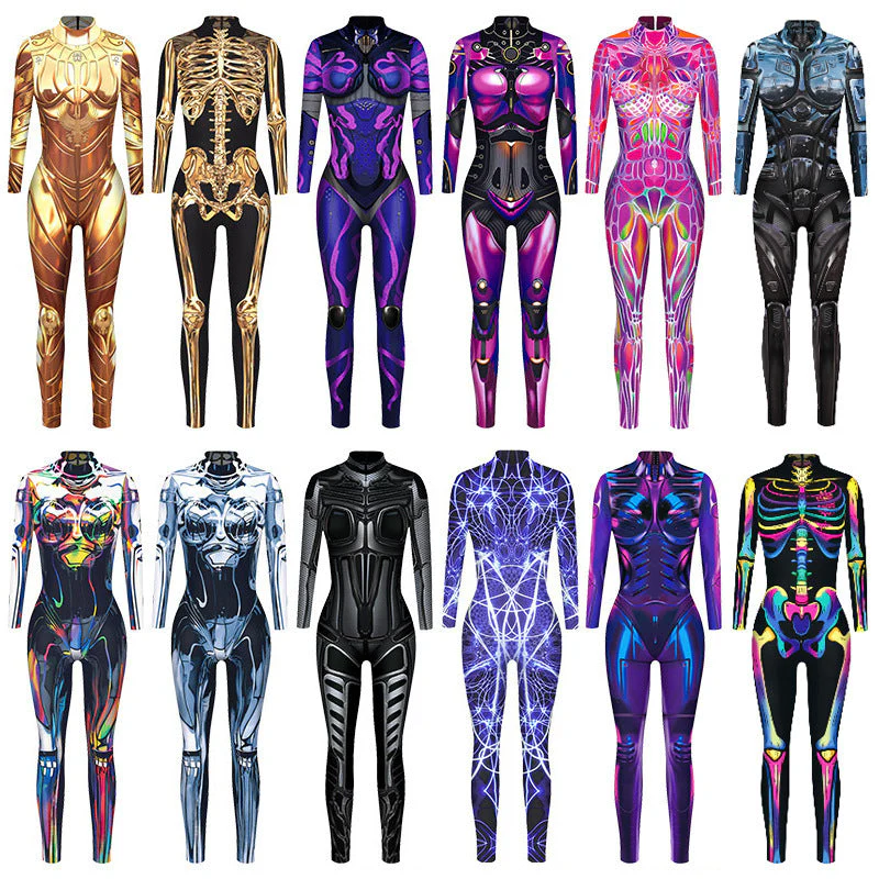 Stretchy and Body-Hugging Women's Printed Jumpsuit - Contoured Full-Body, Milk Silk Second-Skin for Cosplay