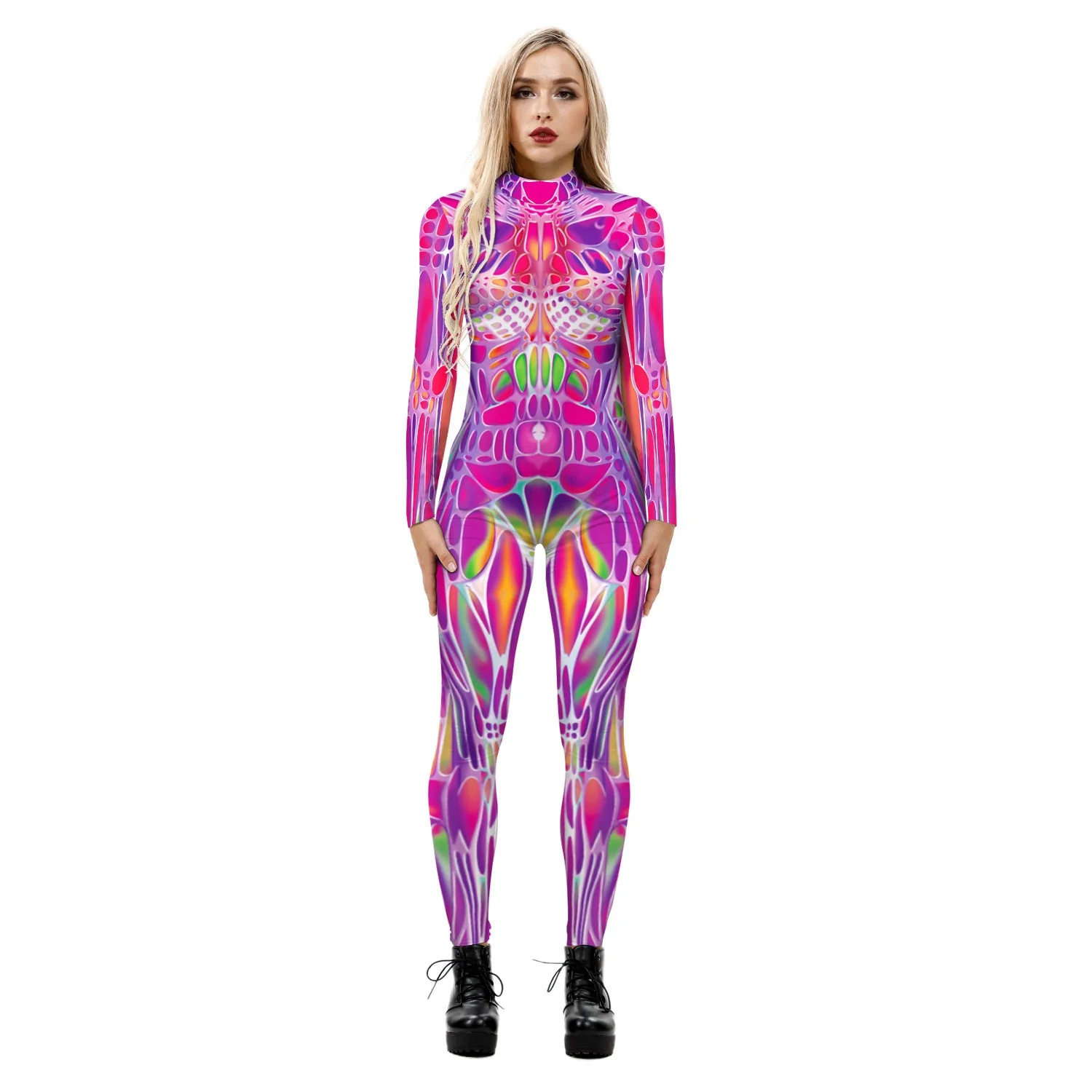 Stretchy and Body-Hugging Women's Printed Jumpsuit - Contoured Full-Body, Milk Silk Second-Skin for Cosplay - Image 11