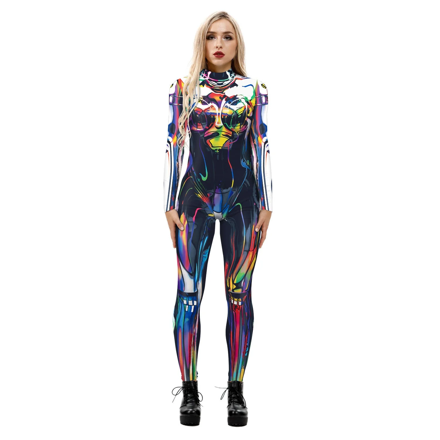 Stretchy and Body-Hugging Women's Printed Jumpsuit - Contoured Full-Body, Milk Silk Second-Skin for Cosplay - Image 6
