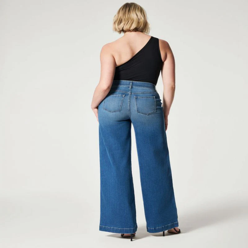 Stretchy and Flattering Women’s Wide-Leg Jeans - High-Rise Knitted Denim, Smooth Waistband, Weekend - Image 3