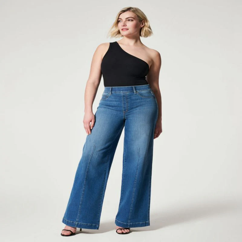 Stretchy and Flattering Women’s Wide-Leg Jeans - High-Rise Knitted Denim, Smooth Waistband, Weekend - Image 6