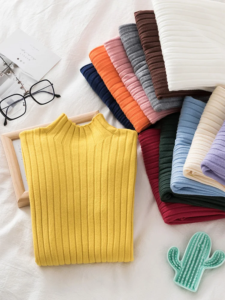 Stretchy Flattering Women Ribbed Sweater - Mock Neck, Knit - Image 4