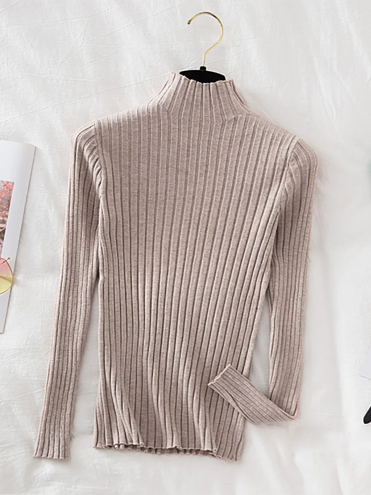 Stretchy Flattering Women Ribbed Sweater - Mock Neck, Knit - Image 7