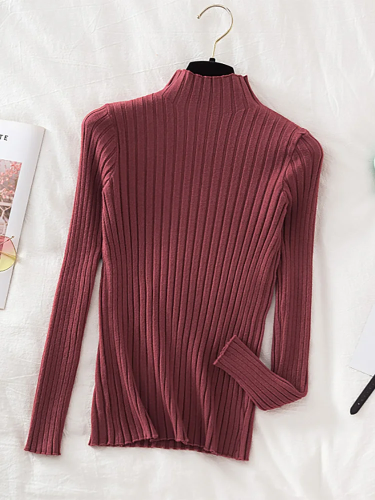 Stretchy Flattering Women Ribbed Sweater - Mock Neck, Knit - Image 9