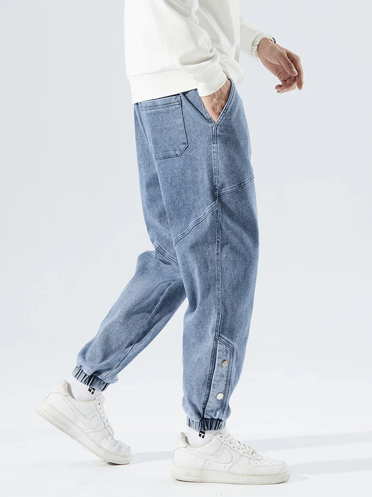 Stretchy Relaxed Men's Denim Joggers - Baggy Tapered, Denim - Image 2